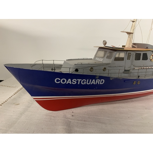 308 - A LARGE MODEL OF A POLICE COASTGUARD BOAT, LENGTH 92CM, HEIGHT 43CM