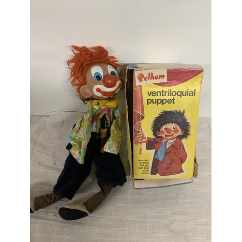 313 - A VINTAGE PELHAM VENTRILOQUIAL PUPPET, V7 CLOWN IN ORIGINAL BOX