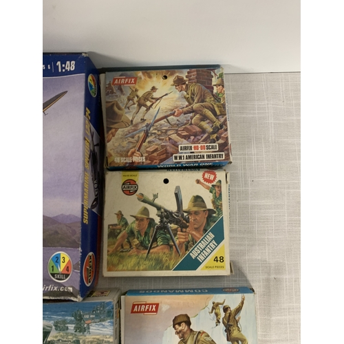 319 - ELEVEN AIRFIX KITS TO INCLUDE SPITFIRE, WILLYS JEEP, SOLDIERS ETC