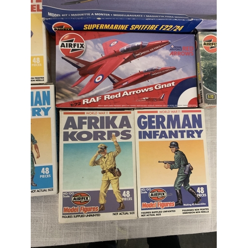 319 - ELEVEN AIRFIX KITS TO INCLUDE SPITFIRE, WILLYS JEEP, SOLDIERS ETC