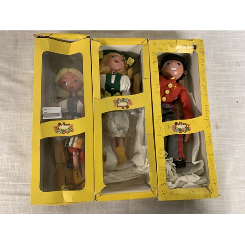 325 - THREE BOXED PELHAM PUPPETS TO INCLUDE TYROLEAN GIRL, SWEDISH GIRL ETC