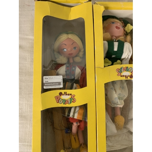 325 - THREE BOXED PELHAM PUPPETS TO INCLUDE TYROLEAN GIRL, SWEDISH GIRL ETC