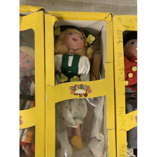 325 - THREE BOXED PELHAM PUPPETS TO INCLUDE TYROLEAN GIRL, SWEDISH GIRL ETC