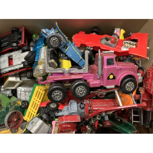 331 - A COLLECTION OF DIECAST VEHICLES TO INLCUDE TRACTORS, BUSES, RACING CARS ETC