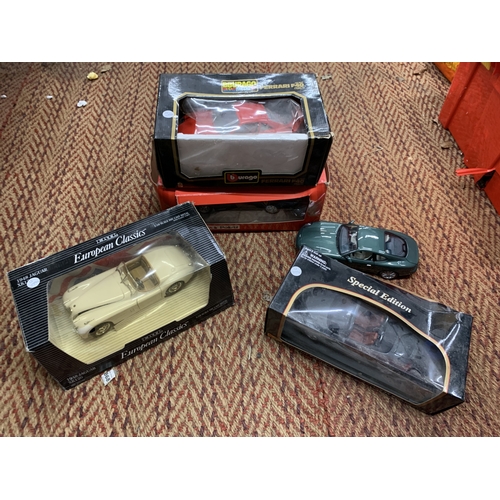 358 - FIVE LARGE CARS (FOUR BOXED) TO INCLUDE, BURAGO FERRARI F40, MAISTO AUDI TT ROADSTER, ERTL 1948 JAGU... 