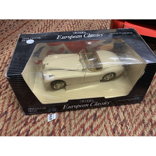 358 - FIVE LARGE CARS (FOUR BOXED) TO INCLUDE, BURAGO FERRARI F40, MAISTO AUDI TT ROADSTER, ERTL 1948 JAGU... 