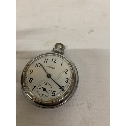 133 - A HEAVY PEWTER GAME KEEPER WATCH STAND WITH AN INGERSOLL POCKET WATCH