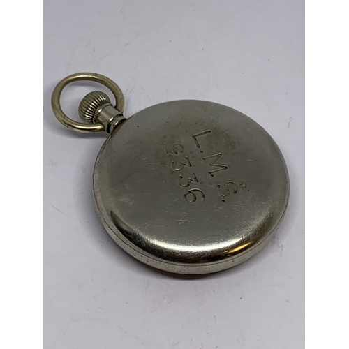 369 - A LIMIT POCKET WATCH WITH WHITE ENAMEL FACE, ROMAN NUMERALS AND SUB DIAL, MARKED LMS 9336 TO THE REA... 