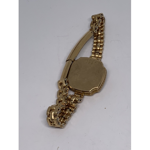 571 - A 9 CARAT GOLD LADIES ROLEX WRIST WATCH WITH 9 CARAT GOLD PLATED STRAP GROSS WEIGHT 21.95 GRAMS