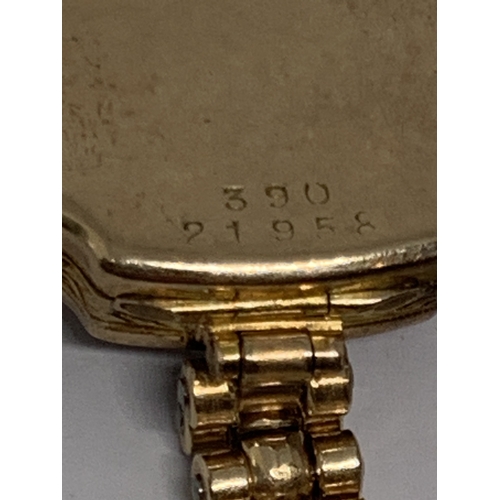 571 - A 9 CARAT GOLD LADIES ROLEX WRIST WATCH WITH 9 CARAT GOLD PLATED STRAP GROSS WEIGHT 21.95 GRAMS