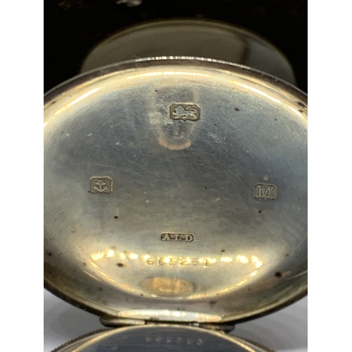 781 - A HALLMARKED BIRMINGHAM SILVER POCKET WATCH WITH WHITE ENAMEL FACE, SUB DIAL AND ROMAN NUMERALS