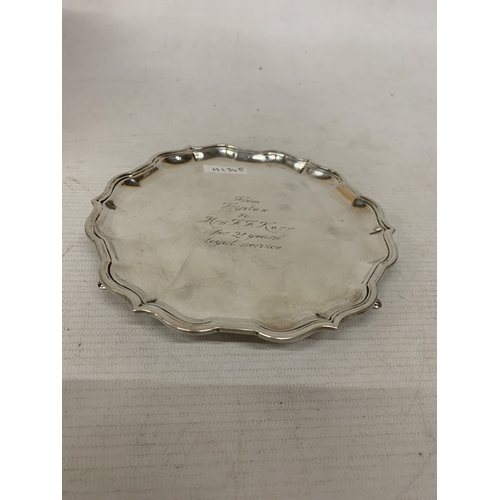 12 - A HALLMARKED 1967 SHEFFIELD SILVER TRAY, MAKER ROBERTS & BELK LTD WEIGHT 150 GRAMS, WIDTH 15CM. THE ... 