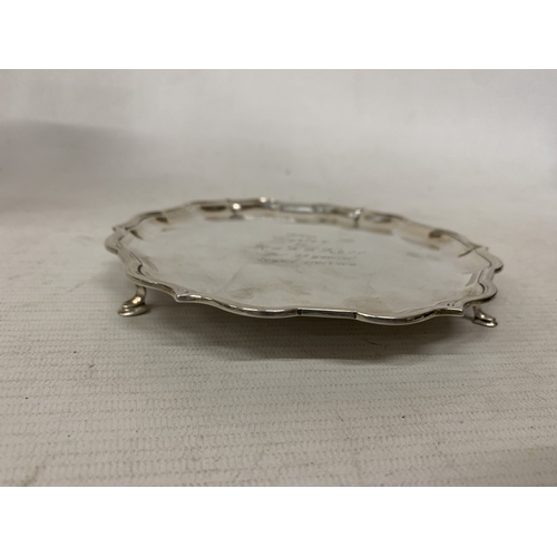 12 - A HALLMARKED 1967 SHEFFIELD SILVER TRAY, MAKER ROBERTS & BELK LTD WEIGHT 150 GRAMS, WIDTH 15CM. THE ... 