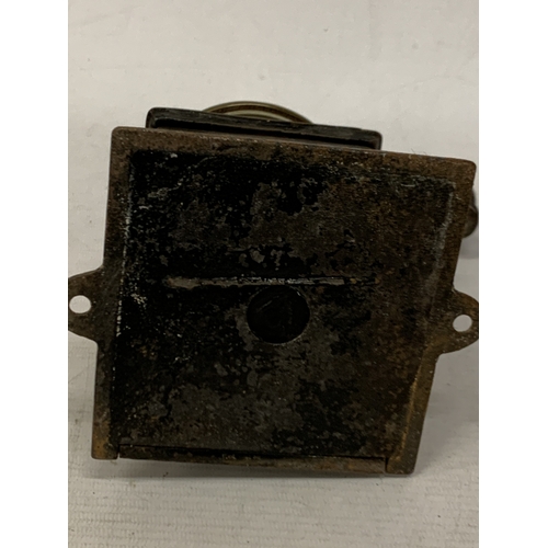 22 - A VINTAGE STEEL AND BRASS COFFEE GRINDER WITH INDISTINCT NAME PLAQUE