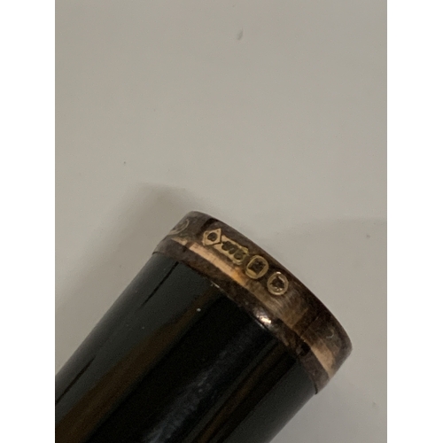24 - AN AMBER AND 9CT GOLD CHEROOT HOLDER IN FITTED CASE