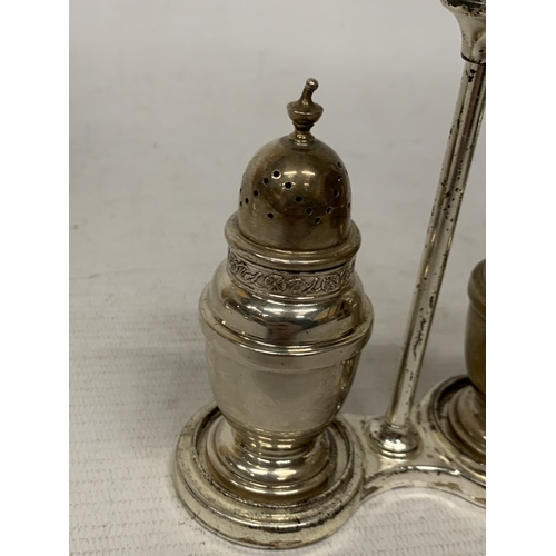 9 - A HALLMARKED BIRMINGHAM SILVER SALT & PEPPER POT WITH STAND - WEIGHT 91G