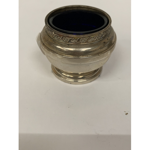 10 - A HALLMARKED BIRMINGHAM SILVER MUSTARD POT WITH BLUE LINER AND HALLMARKED BIRMINGHAM SILVER SALT WIT... 