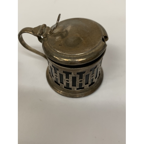 10 - A HALLMARKED BIRMINGHAM SILVER MUSTARD POT WITH BLUE LINER AND HALLMARKED BIRMINGHAM SILVER SALT WIT... 