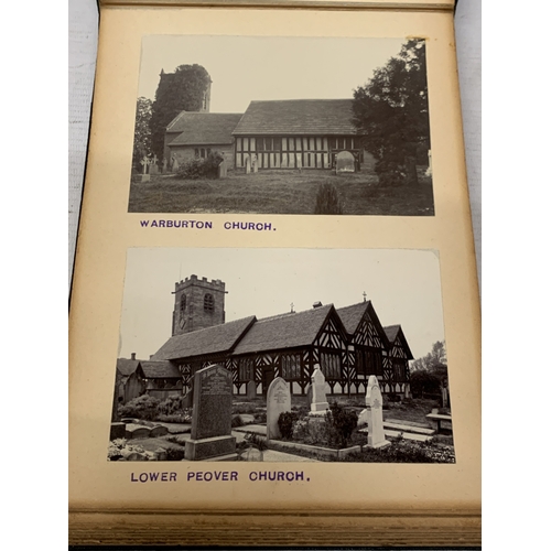 30 - A LATE 19TH/EARLY 20TH CENTURY PHOTO ALBUM CONTAINING APPROXIMATELY 70 PHOTOS OF OLD CHESHIRE BUILDI... 