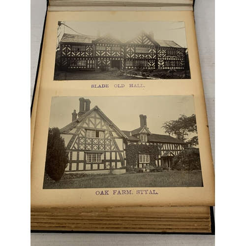 30 - A LATE 19TH/EARLY 20TH CENTURY PHOTO ALBUM CONTAINING APPROXIMATELY 70 PHOTOS OF OLD CHESHIRE BUILDI... 