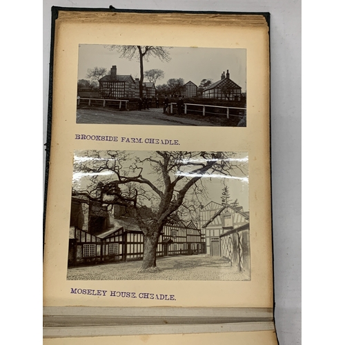 30 - A LATE 19TH/EARLY 20TH CENTURY PHOTO ALBUM CONTAINING APPROXIMATELY 70 PHOTOS OF OLD CHESHIRE BUILDI... 