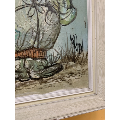 38 - AN IMPASTO OIL ON CANVAS OF TWO HUNTERS BY THE ISRAELI ARTIST RAMA LORIAN (1960'S/70'S), SIGNED, 60C... 