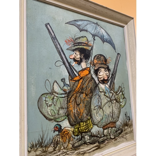 38 - AN IMPASTO OIL ON CANVAS OF TWO HUNTERS BY THE ISRAELI ARTIST RAMA LORIAN (1960'S/70'S), SIGNED, 60C... 