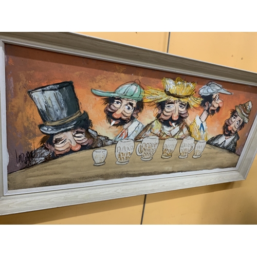 39 - AN IMPASTO OIL ON CANVAS OF FIVE DRUNKS AT A BAR BY THE ISRAELI ARTIST ROMA LORIAN (1960'S/70'S), SI... 