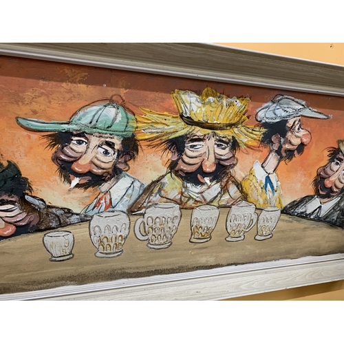 39 - AN IMPASTO OIL ON CANVAS OF FIVE DRUNKS AT A BAR BY THE ISRAELI ARTIST ROMA LORIAN (1960'S/70'S), SI... 