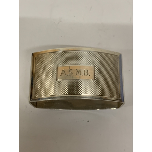 47 - A HALLMARKED BIRMINGHAM SILVER BOXED NAPKIN RING ENGRAVED A.S.M.B 47.9 GRAMS