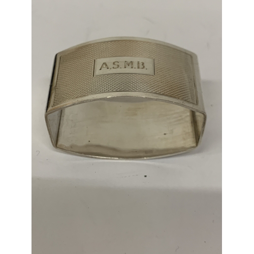 47 - A HALLMARKED BIRMINGHAM SILVER BOXED NAPKIN RING ENGRAVED A.S.M.B 47.9 GRAMS