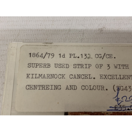 26 - A STRIP OF THREE PENNY REDS WITH KILMARNOCK CANCELLATIONS