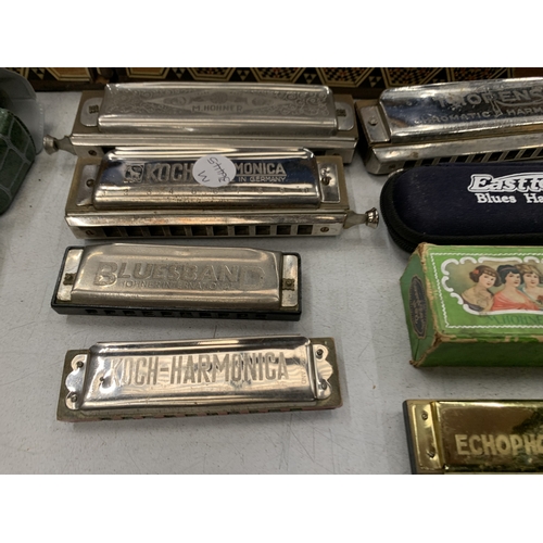 29 - ELEVEN HARMONICAS TO INCLUDE THE SUPER CHROMONICA, PARROT, BANDMASTER, BLUES BAND, ETC - MAINLY HOHN... 
