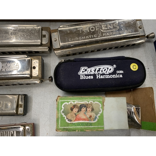 29 - ELEVEN HARMONICAS TO INCLUDE THE SUPER CHROMONICA, PARROT, BANDMASTER, BLUES BAND, ETC - MAINLY HOHN... 