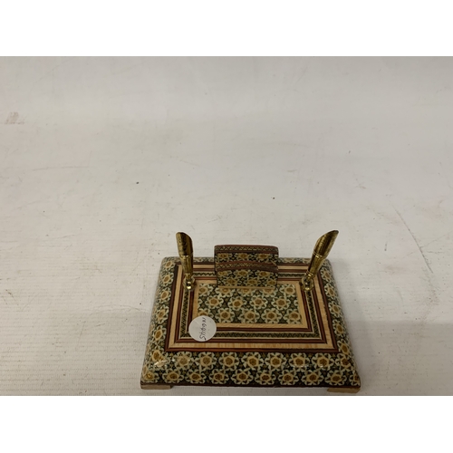 31 - TWO DESK TIDIES TOINCLUDE ONE WITH TWO INKWELLS AND ONE WITH INLAID DESIGN