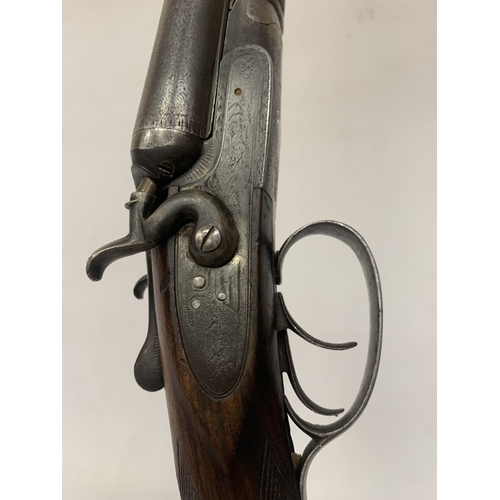 37 - AN ANTIQUE DE-ACTIVATED 12 BORE SIDE BY SIDE SHOTGUN WITH DE-ACTIVATIION CERTIFICATE