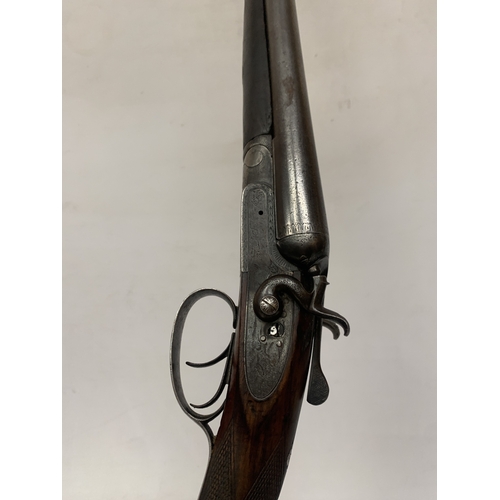 37 - AN ANTIQUE DE-ACTIVATED 12 BORE SIDE BY SIDE SHOTGUN WITH DE-ACTIVATIION CERTIFICATE