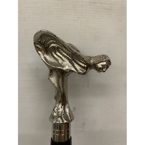 38 - A WALKING STICK WITH A WHITE METAL SPIRIT OF ECSTASY HANDLE