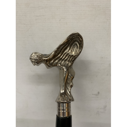 38 - A WALKING STICK WITH A WHITE METAL SPIRIT OF ECSTASY HANDLE