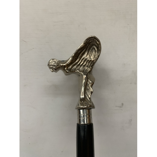38 - A WALKING STICK WITH A WHITE METAL SPIRIT OF ECSTASY HANDLE