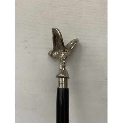 38 - A WALKING STICK WITH A WHITE METAL SPIRIT OF ECSTASY HANDLE