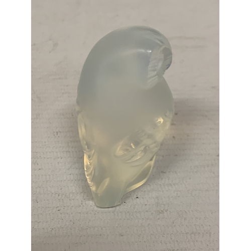 9 - A LALIQUE BLUE OPALESCENT 'OWL NYCTAL' FIGURINE - BOXED, HEIGHT 6CM