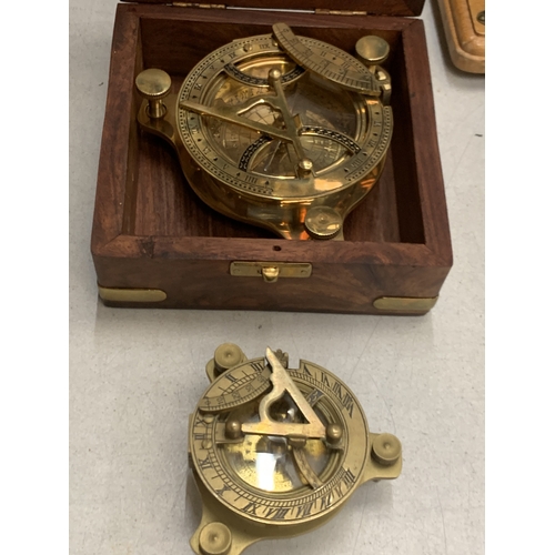 48 - TWO SMALL BRASS SEXTANTS, ONE BOXED