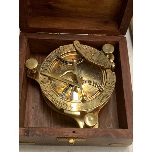48 - TWO SMALL BRASS SEXTANTS, ONE BOXED