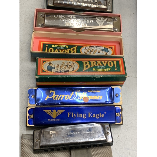 49 - ELEVEN HARMONICAS TO INCLUDE HERO, PARROT, BRAVO, ETC - MAINLY HOHNER