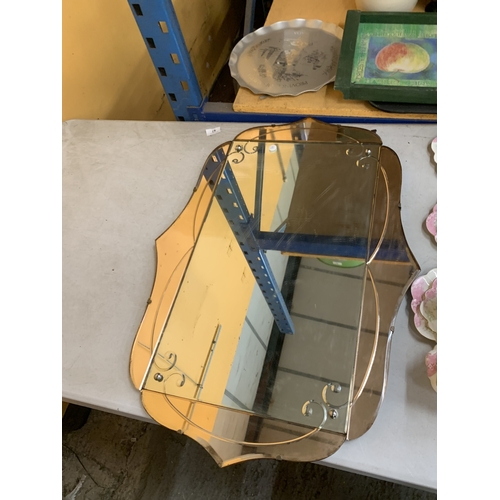 53 - AN ART DECO WALL MIRROR, 78CM X 55CM