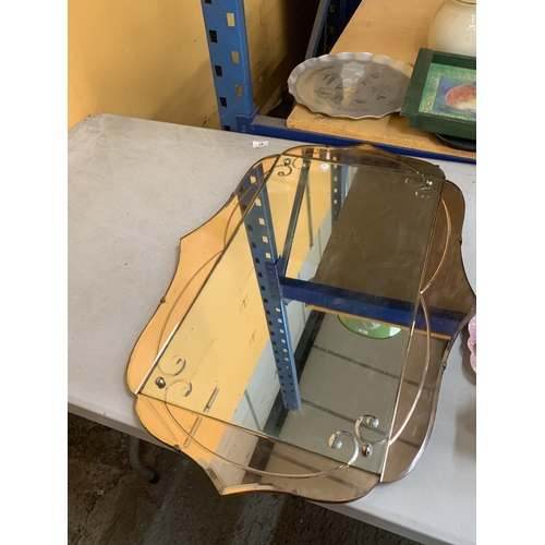 53 - AN ART DECO WALL MIRROR, 78CM X 55CM