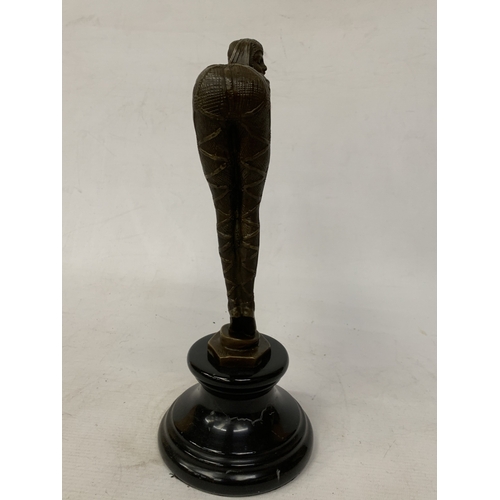 55 - A BRONZE ART DECO LADY DANCER ON A MARBLE BASE - SIGNED, HEIGHT 32CM