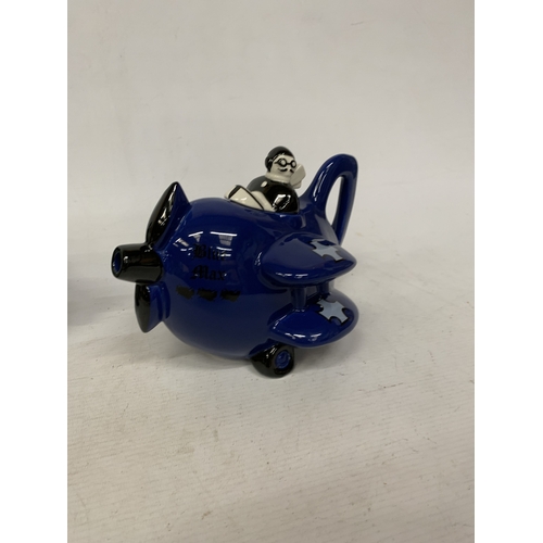 40 - THREE VINTAGE CARLTON WARE AEROPLANE TEAPOTS TO INCLUDE THE LUCY MAY, RED BARON AND BLUE MAX