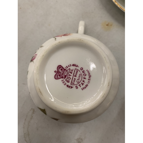 153 - A LARGE ASSORTMENT OF CUPS AND SAUCERS TO INCLUDE ROYAL VALE, ROYAL STAFFORD ETC
